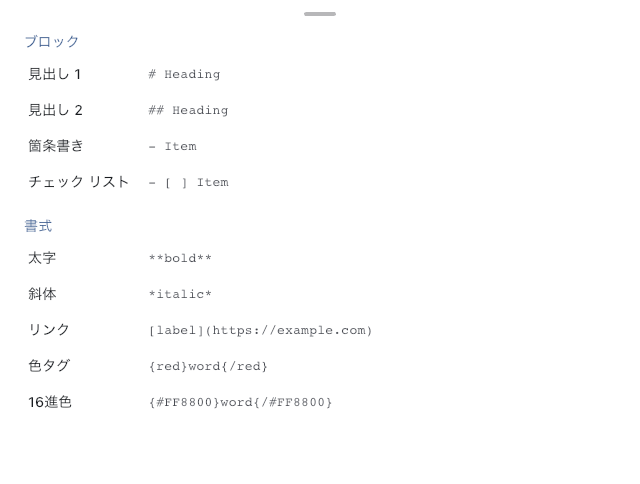 Markdown 挿入シートの代表例